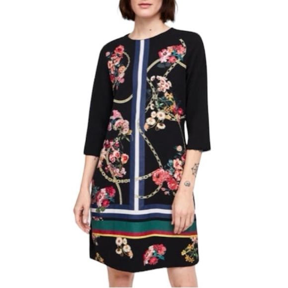 Zara Dresses & Skirts - ZARA • Black/Multi Floral and Chain Print Mini Dress, S
